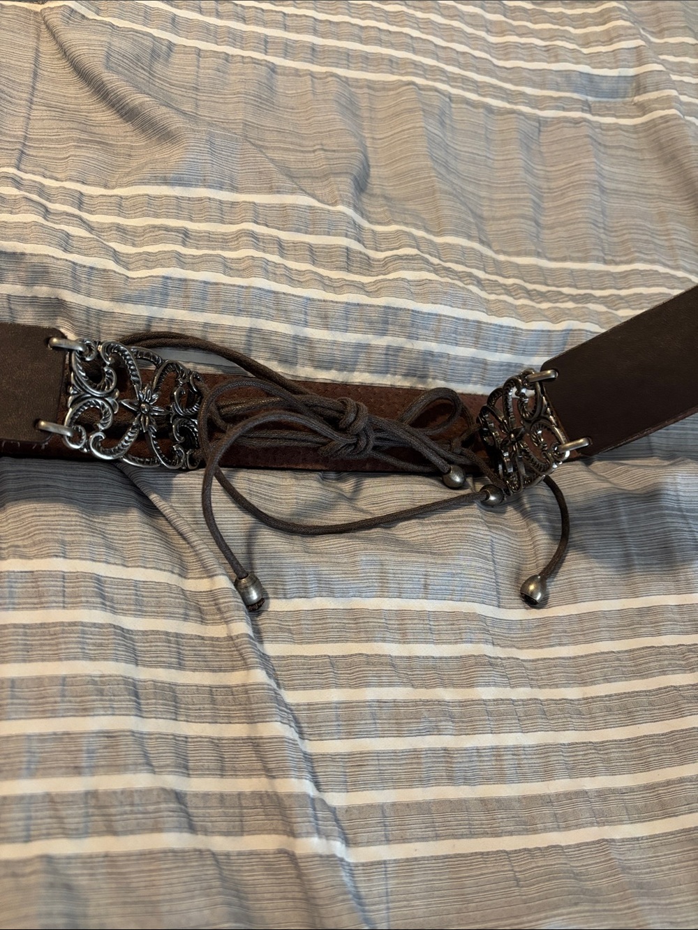 New York & Company Brown Lace-Up Waist Belt with Silver Decorative Buckles